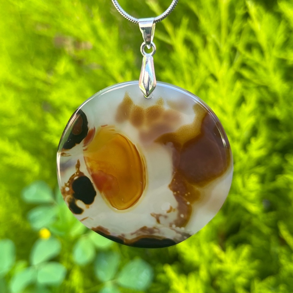 925 silver plated round agate pendant 1319‎
